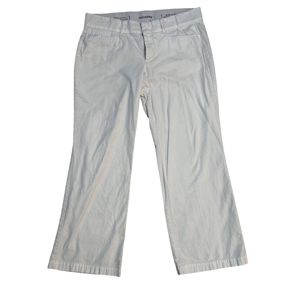 Dockers Womens White Cotton Blend Pants Size 12P With Pockets & Zip Closure 1680